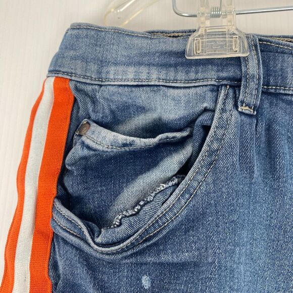 Spark Jean Shorts Mens SZ 42 Blue Medium‎ Wash Premium Denim Orange Stripe Jorts - Picture 4 of 14